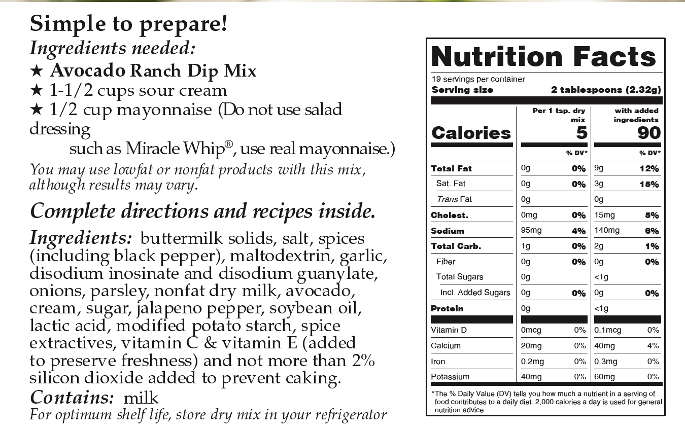 Downhome Deliciousness Avocado Ranch Dip Mix & Salad Dressing