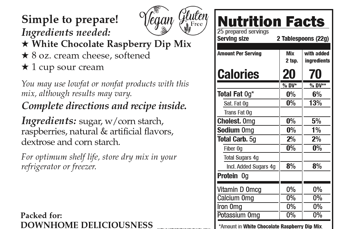 Downhome Deliciousness White Chocolate Raspberry Dip & Dessert Mix